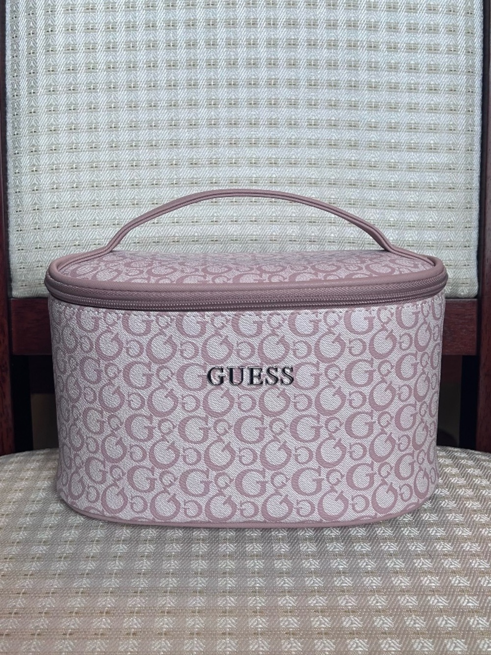 GUESS Pink Champagne Faux Leather Cosmetics Travel Bag